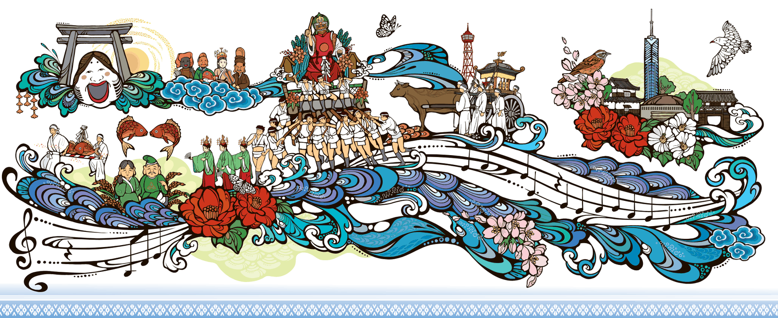 博多祇園ペイ 券面デザイン（山笠・櫛田神社・博多の風物のイラスト）